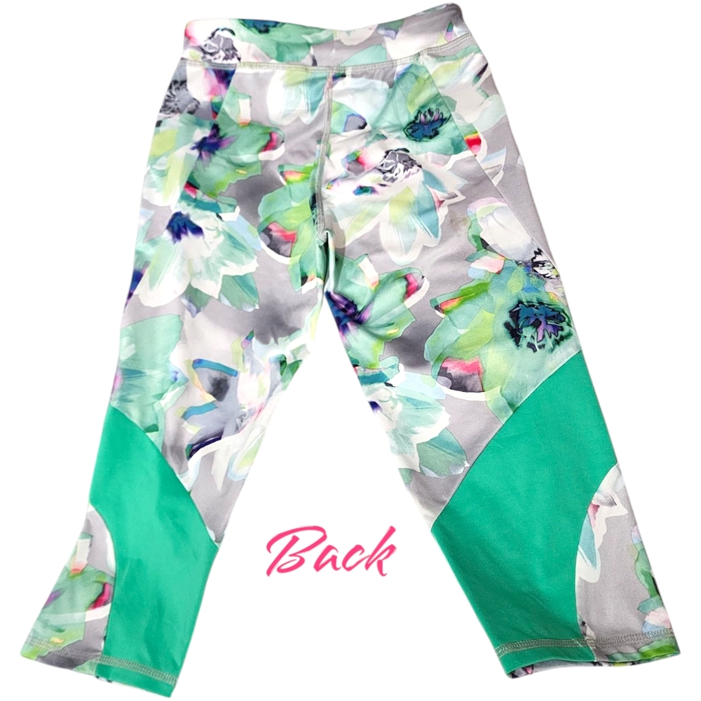 Adidas Active Floral Kids Leggings Capris Size M (10/12) Girls Youth Compression - Picture 4 of 9